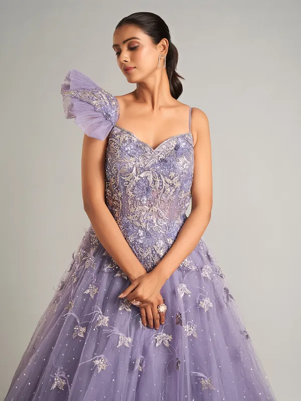 Stunning designer purple net gown