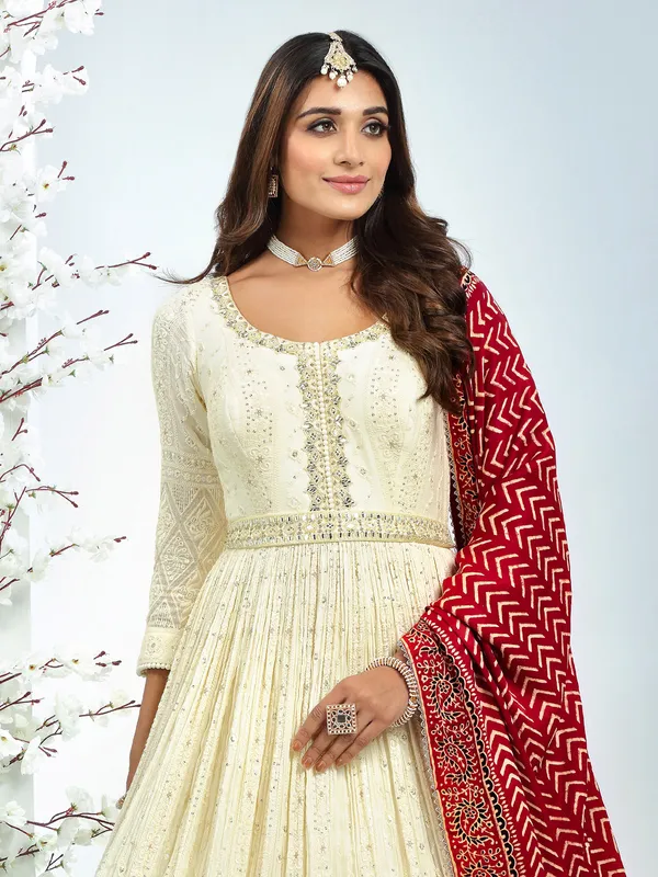 Stunning georgette cream anarkali suit