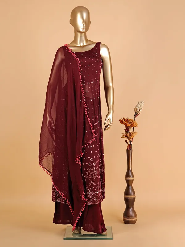 Stunning georgette maroon palazzo suit