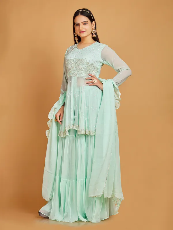 Stunning georgette mint green palazzo suit