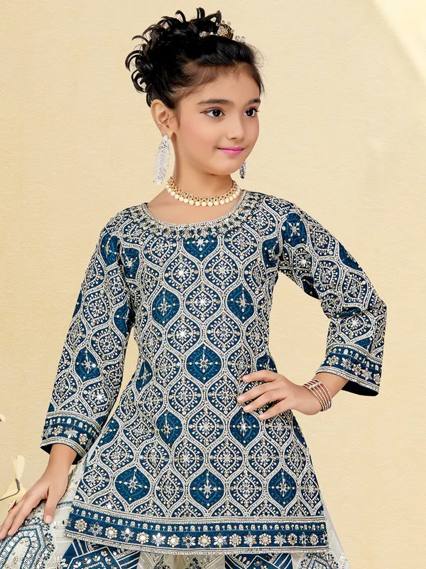 Stunning georgette palazzo cream and blue salwar suit