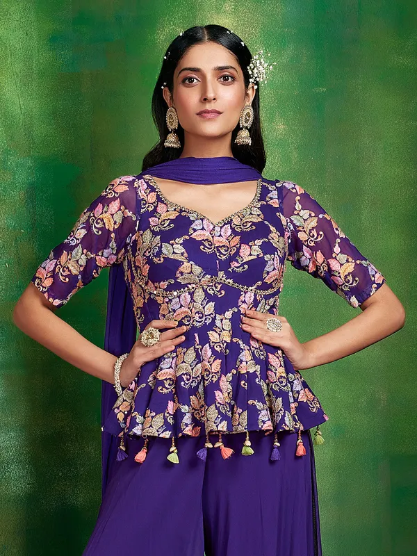 Stunning georgette purple palazzo suit