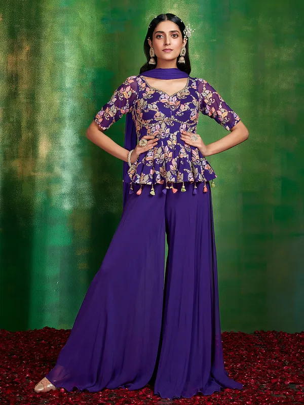 Stunning georgette purple palazzo suit
