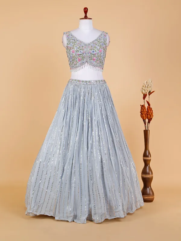 Stunning georgette sky blue lehenga choli