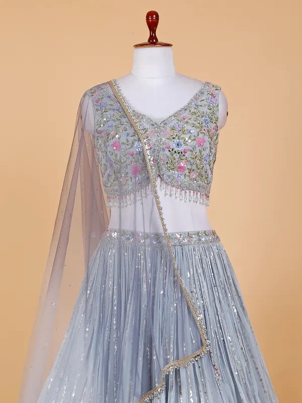 Stunning georgette sky blue lehenga choli