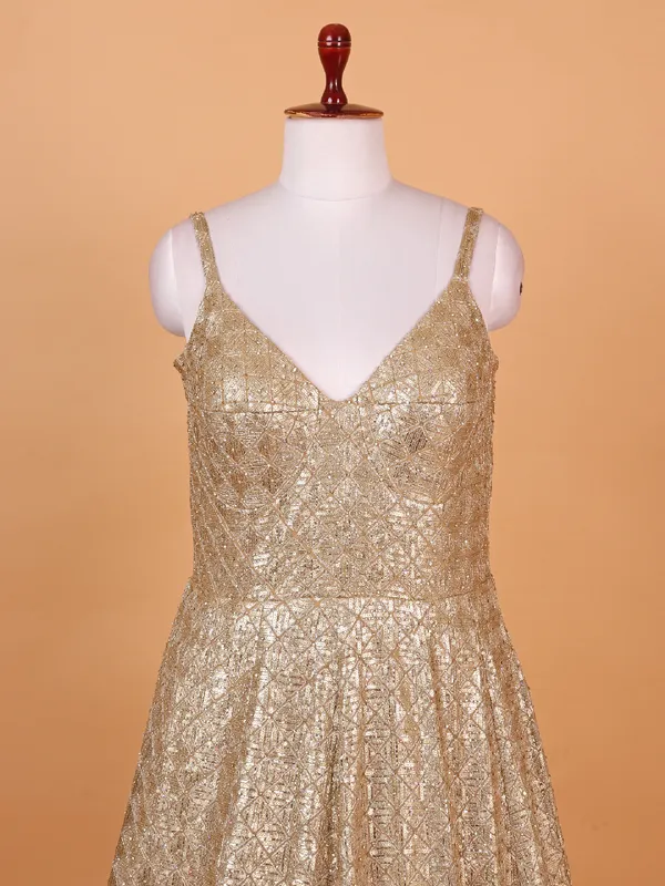 Stunning gold georgette anarkali suit