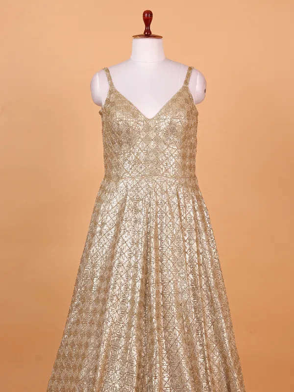 Stunning gold georgette anarkali suit