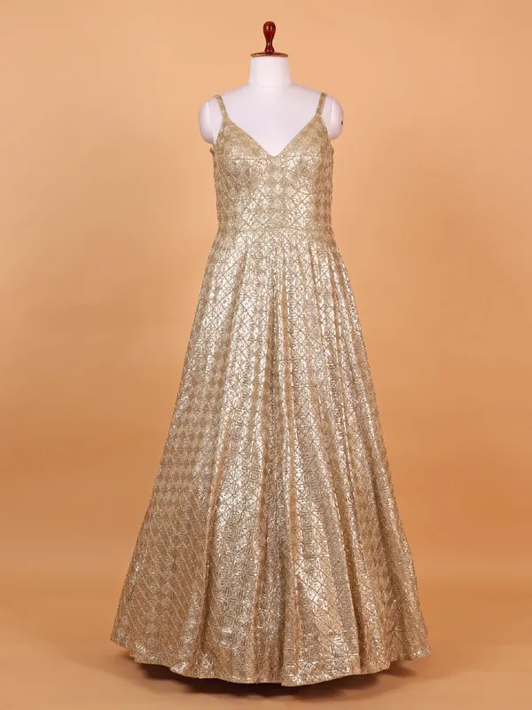 Stunning gold georgette anarkali suit