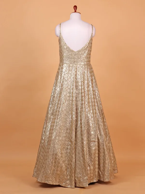 Stunning gold georgette anarkali suit