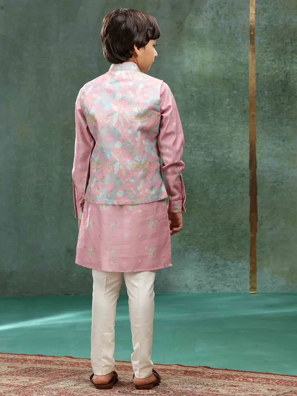 Stunning muave pink silk designer waistcoat set for boys