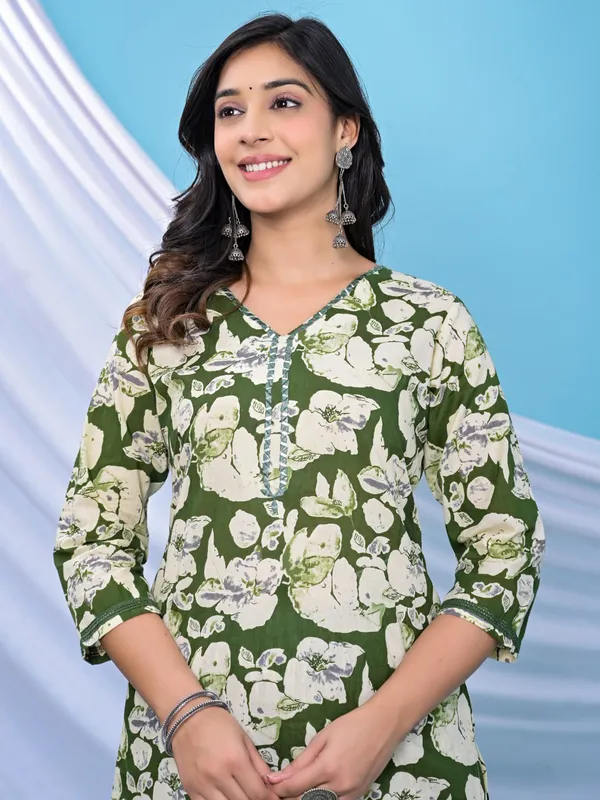Stunning green cotton kurti set