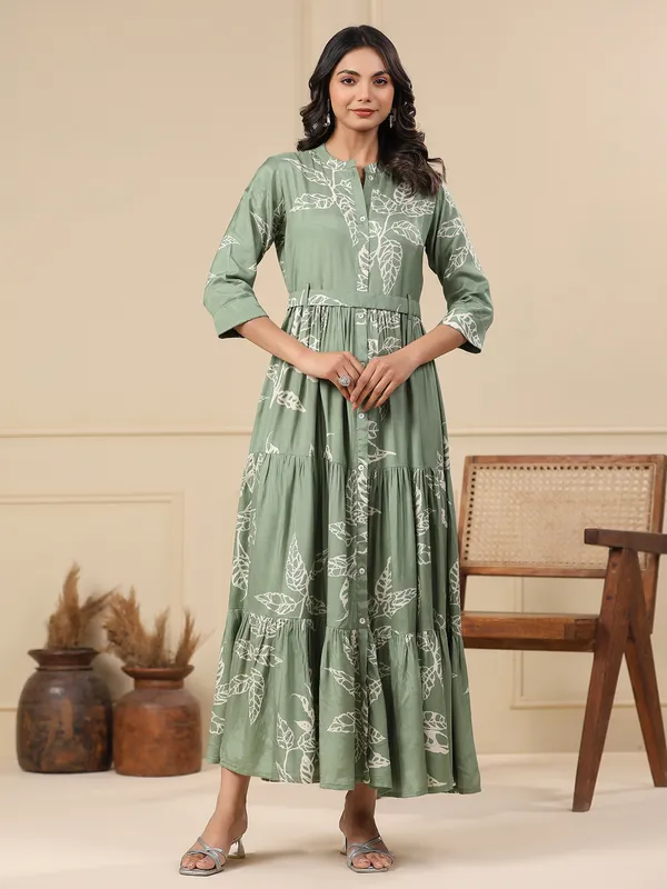 Stunning green cotton long kurti