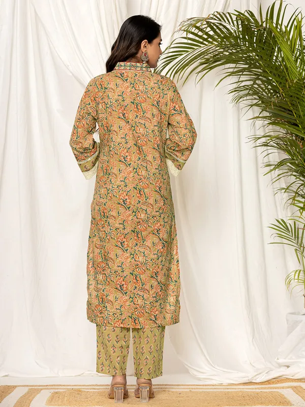 Stunning green cotton printed kurti set