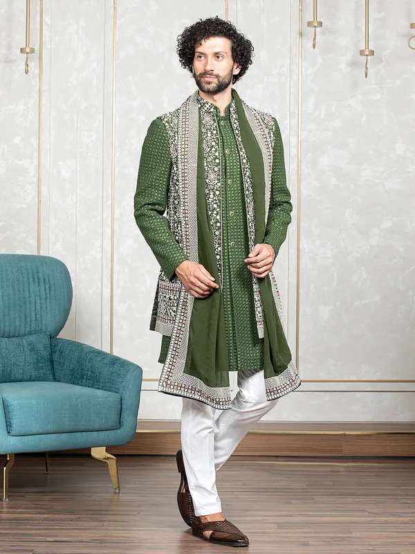 Stunning green georgette indowestern