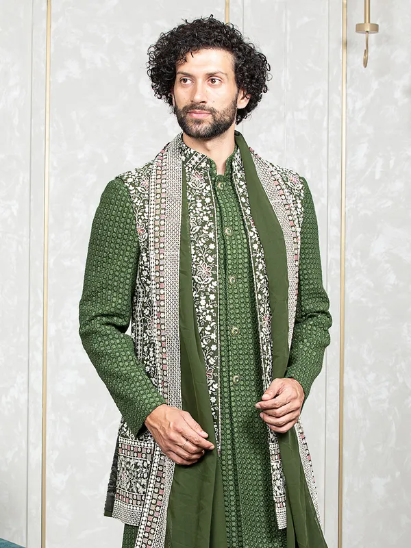 Stunning green georgette indowestern