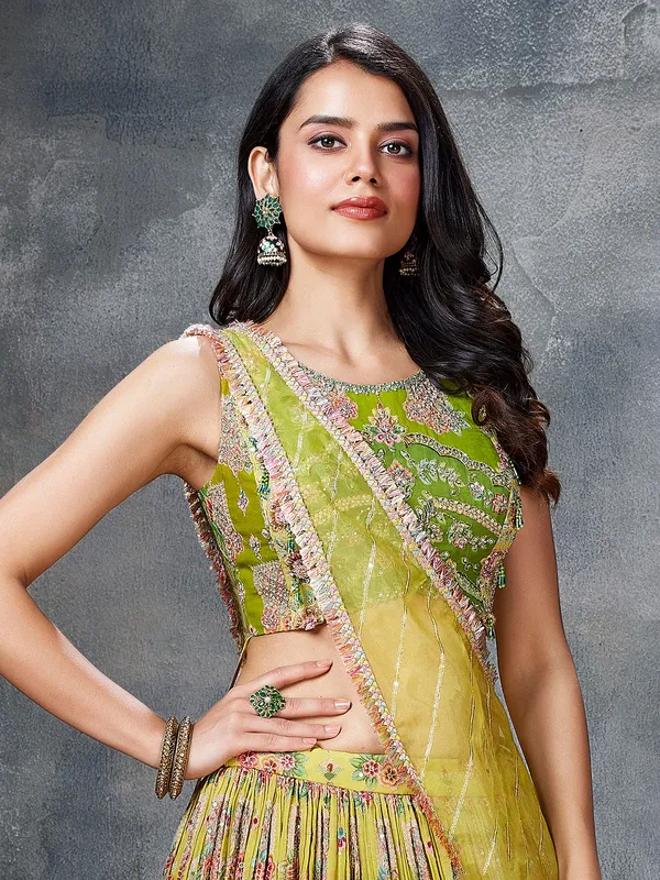 Stunning green georgette printed lehenga choli