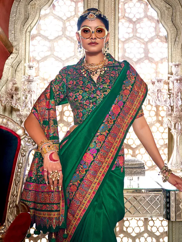 Stunning green printed viscose saree