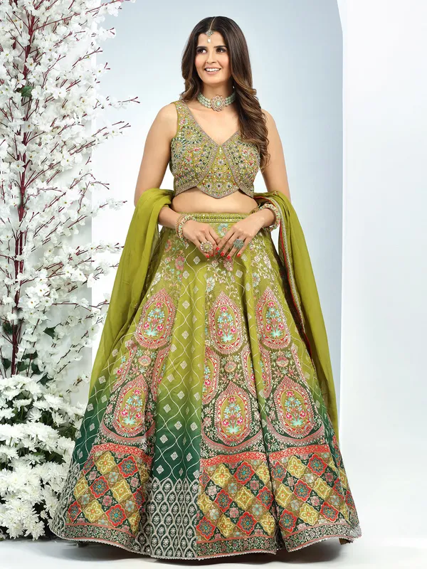 Stunning green silk lehenga choli