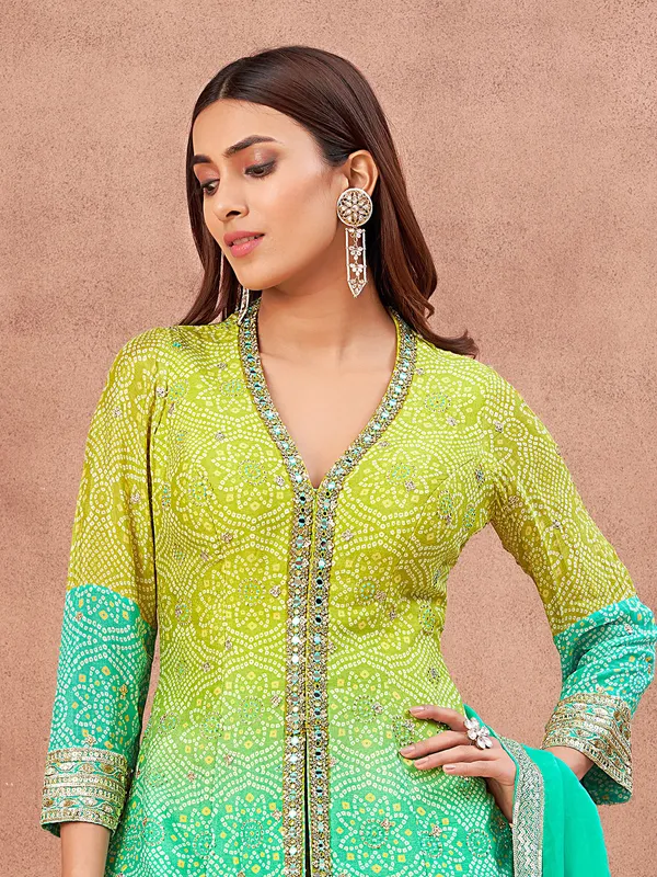 Stunning green silk sharara salwar suit