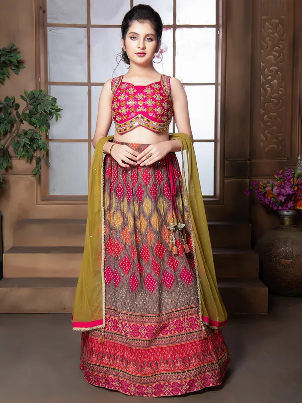 Stunning grey and magenta lehenga choli in silk