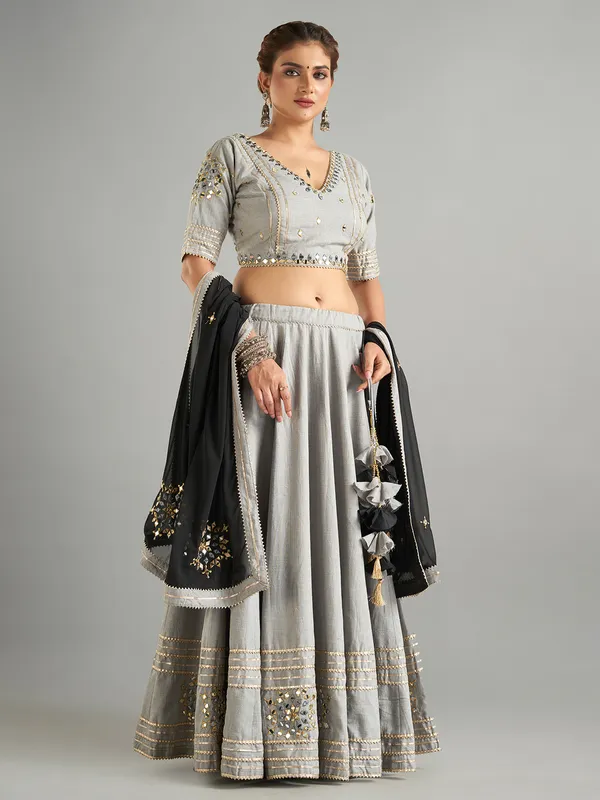 Stunning grey cotton lehenga choli