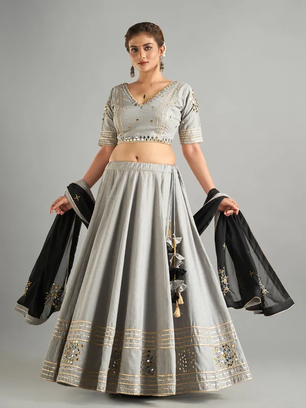 Stunning grey cotton lehenga choli