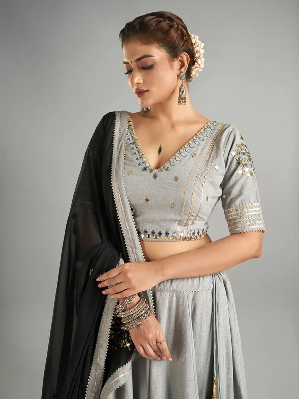 Stunning grey cotton lehenga choli