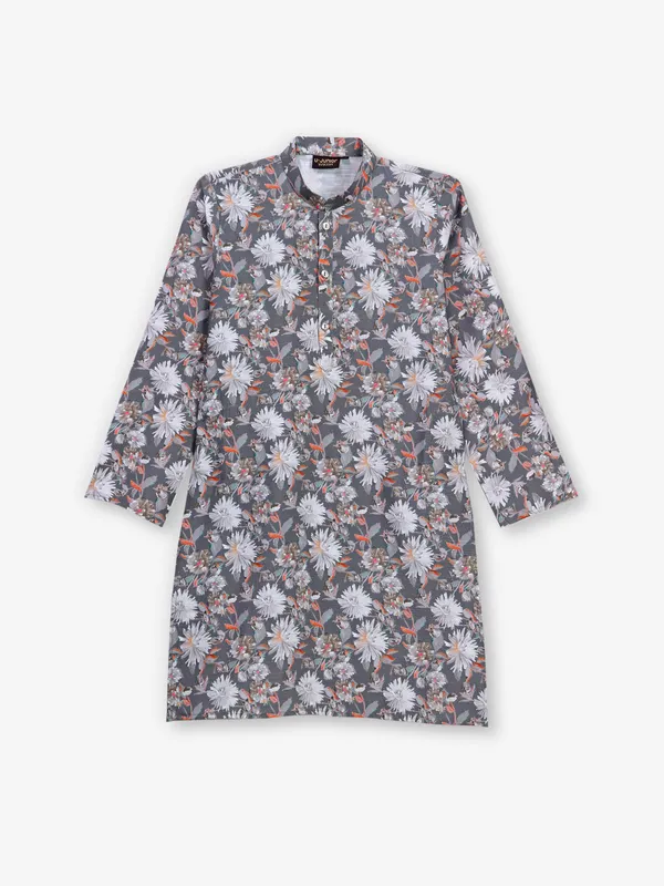 Stunning grey cotton printed kurta suit