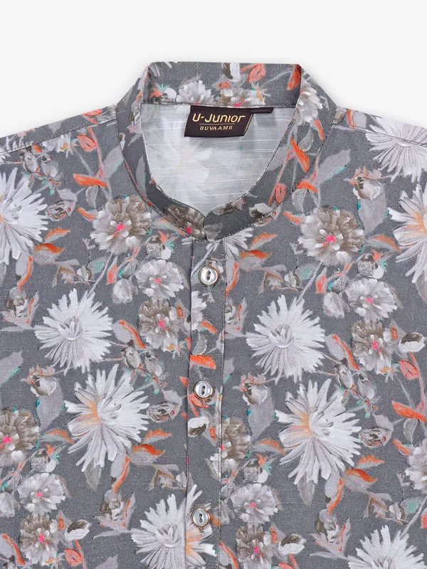 Stunning grey cotton printed kurta suit