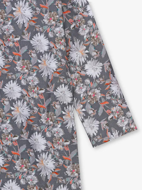 Stunning grey cotton printed kurta suit