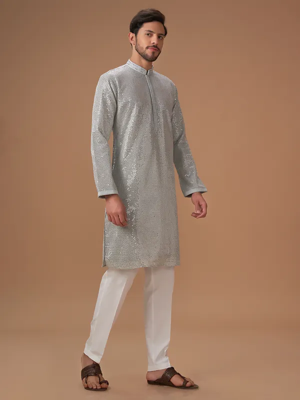 Stunning grey georgette kurta suit