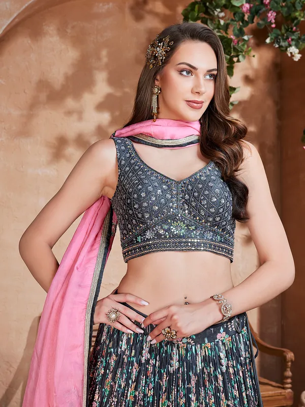 Stunning grey georgette lehenga choli