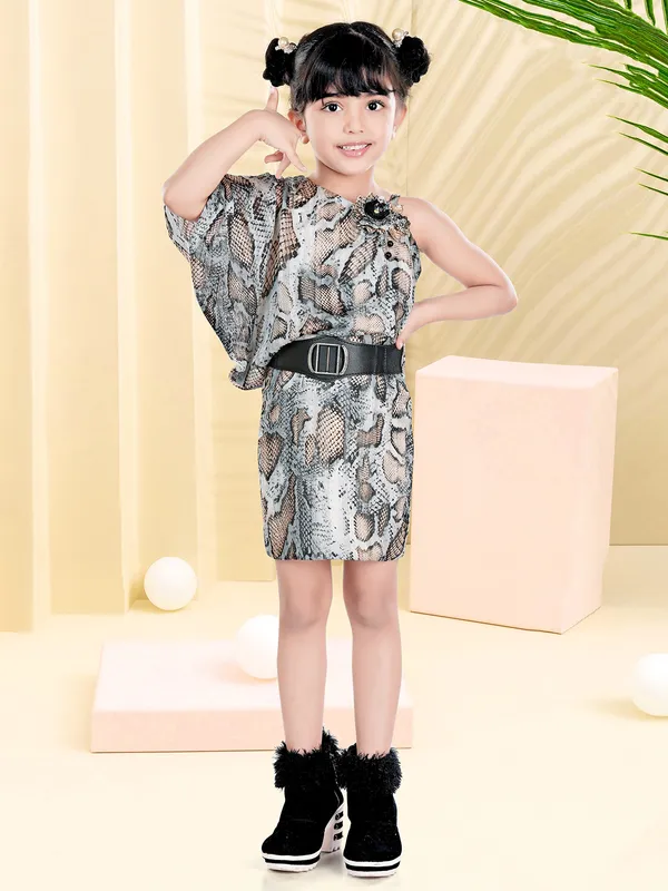 Stunning grey georgette printed dress