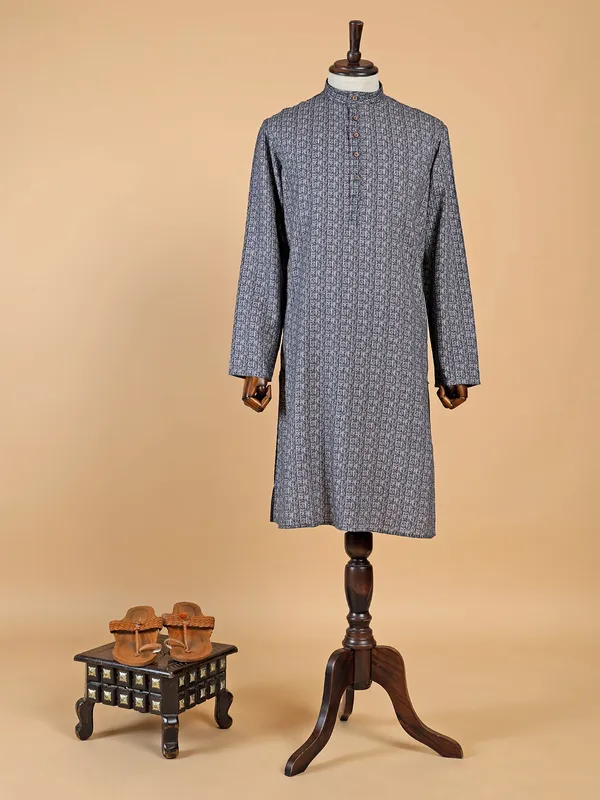 Stunning grey printed  Men Kurta pajama in cotton