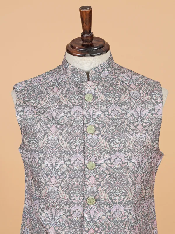 Stunning grey printed silk waistcoat