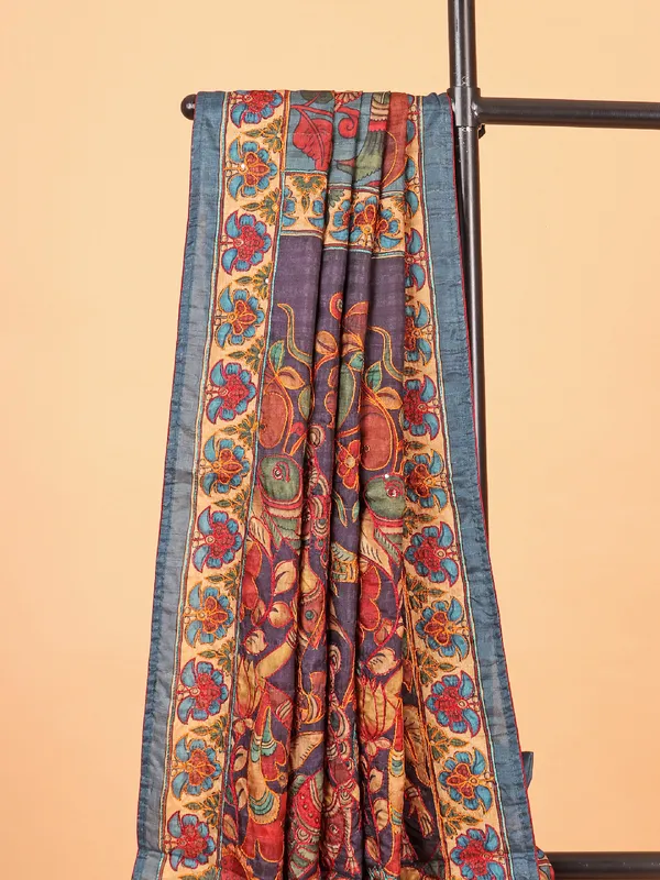 Stunning grey printed tusser silk saree