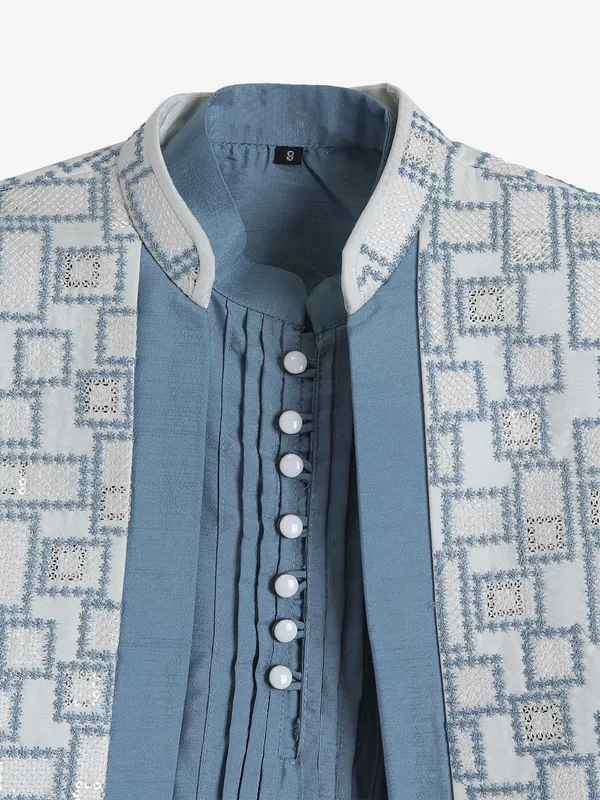 Stunning grey silk indowestern for boys