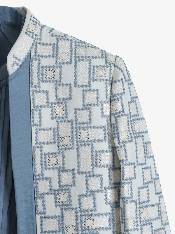 Stunning grey silk indowestern for boys