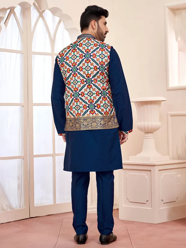 Stunning indigo blue waistcoat set for men
