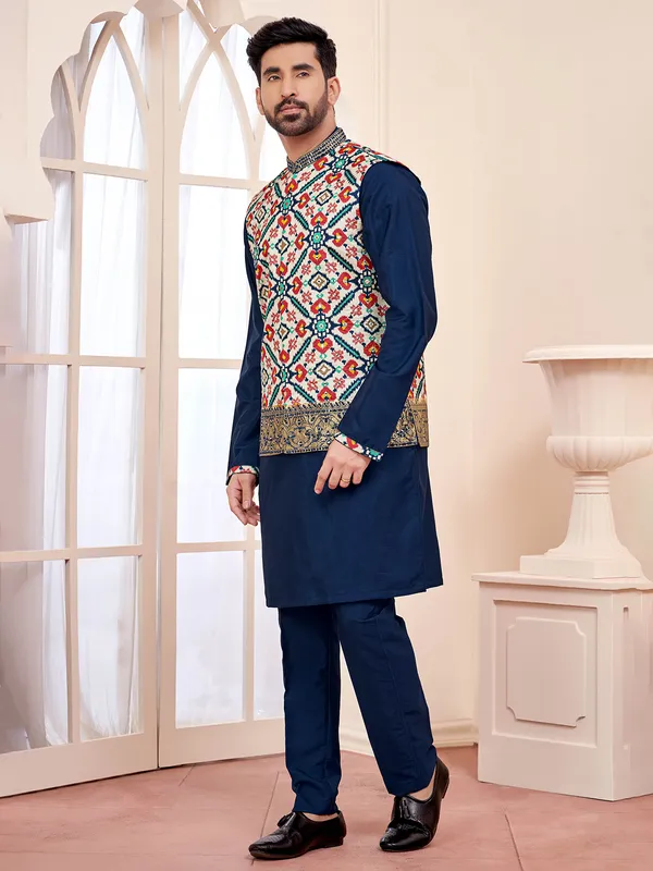Stunning indigo blue waistcoat set for men