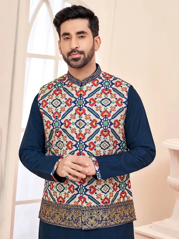 Stunning indigo blue waistcoat set for men