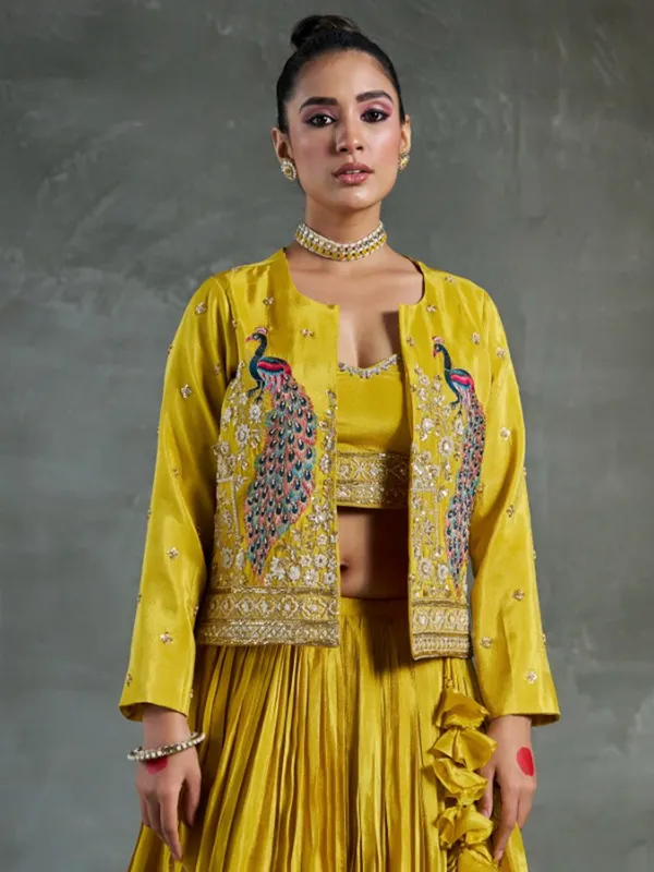 Stunning lemon yellow lehenga choli with jacket