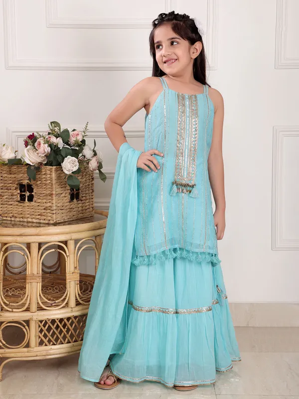 Stunning light blue georgette sharara suit