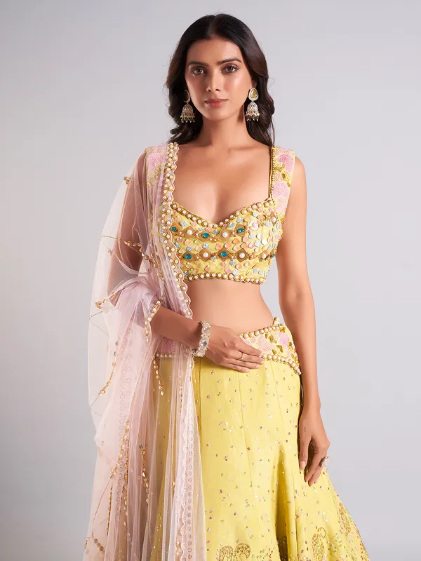 Stunning lime yellow lehenga choli in silk
