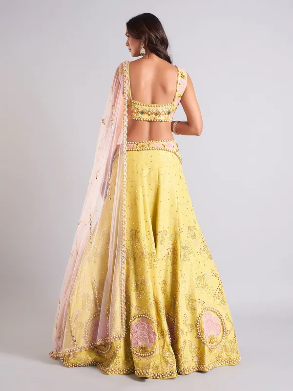 Stunning lime yellow lehenga choli in silk