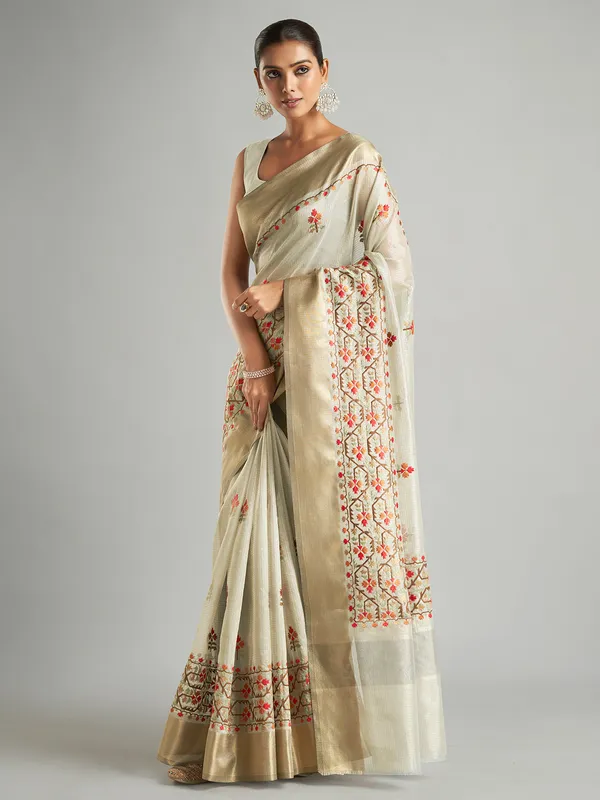 Stunning light grey cotton tissue saree