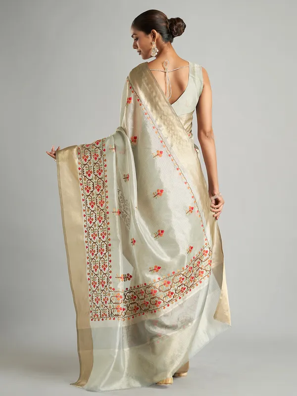 Stunning light grey cotton tissue saree