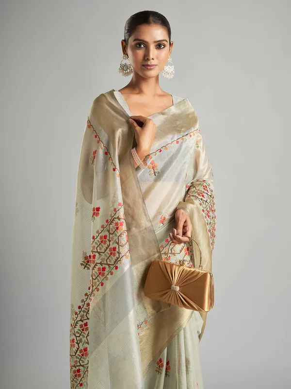 Stunning light grey cotton tissue saree