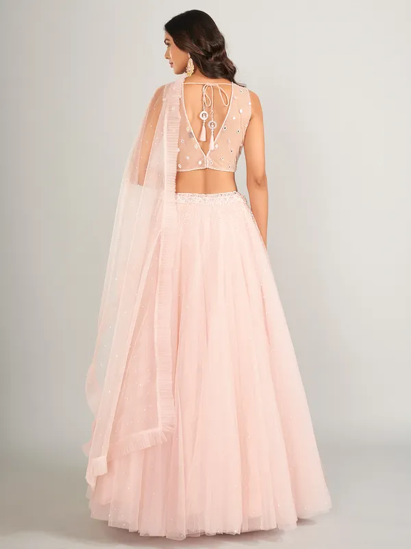 Stunning light pink net lahenga choli