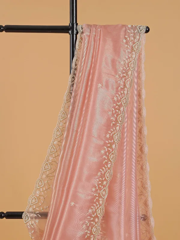 Stunning light pink sareen in organza fabric